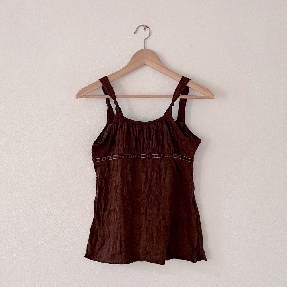 Xhilaration Y2K Babydoll Tank Top Velvet Trim Brown